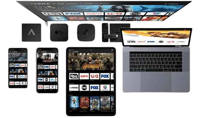 أجهزة متوافقة تشمل التلفاز وApple TV وFire Stick والهاتف والجهاز اللوحي والحاسوب